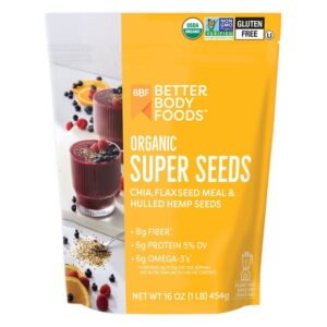 BetterBody Foods Organic Super Seeds, Chia + Flax + Hemp, 16 oz